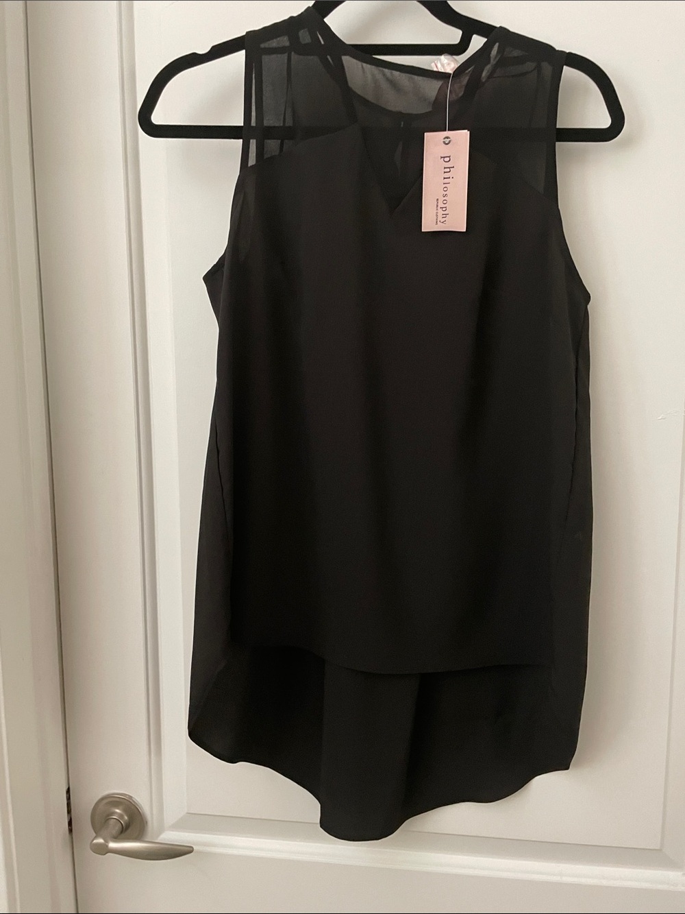 Philosophy Black Sleeveless Blouse with Sheer Yoke